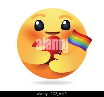 High quality emoticon on white background. Emoji with Pride flag Red Heart. Pride emoji. Rainbow emoticon. Stock Vector