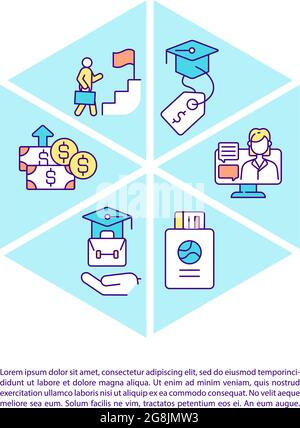 International intern programs concept line icons with text Stock Vector