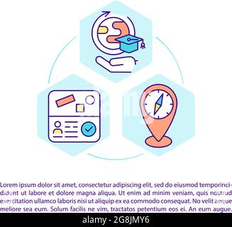 Study abroad concept line icons with text Stock Vector