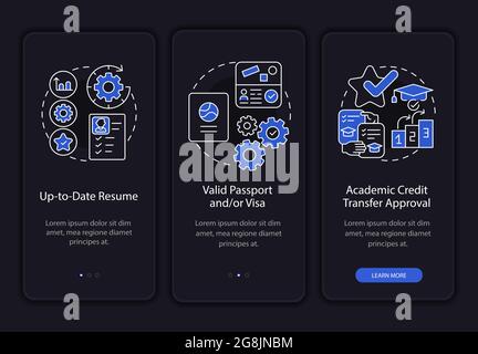 Internship abroad demands onboarding mobile app page screen Stock Vector