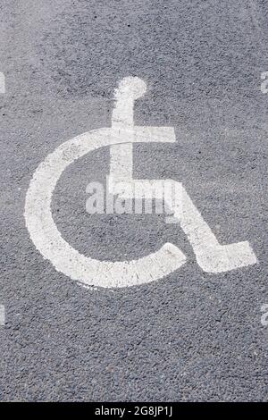 A close up of a Disbaled parking space sign in a carpark Stock Photo