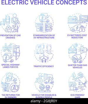 EV smart solution round concept icons set. Stock Vector