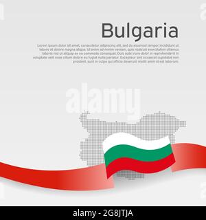 Bulgaria flag, mosaic map on white background. Wavy ribbon with the bulgarian flag. Vector banner design, bulgaria national poster. Cover for business Stock Vector