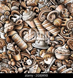 Cartoon doodles Desserts seamless pattern. Stock Vector