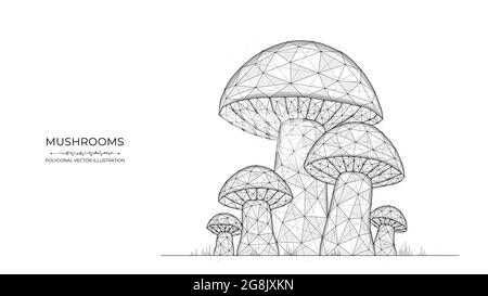 Polygonal vector illustration of mushrooms on a white background. Mushroom family low poly art. Stock Vector