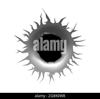 Gun Shot Bullet Hole Rip In Metal Design Stock Vector