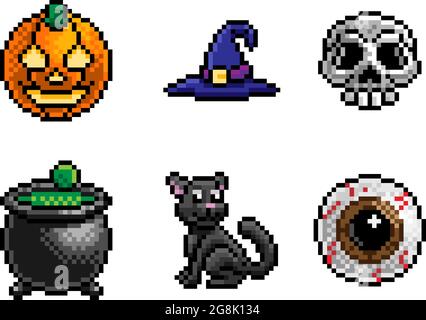 Halloween Pixel Art Game Icon Set Stock Vector