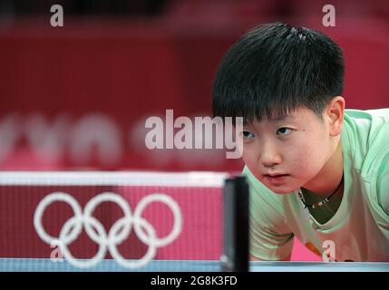 Tokyo, Japan. 21st July, 2021. Chinese table tennis player Sun Yingsha attends a training session ahead of the Tokyo 2020 Olympic Games at Tokyo Metropolitan Gymnasium in Tokyo, Japan, July 21, 2021. Credit: Wang Dongzhen/Xinhua/Alamy Live News Stock Photo
