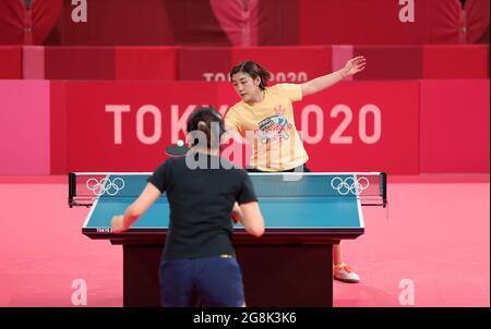 Tokyo, Japan. 21st July, 2021. Chinese table tennis player Chen Meng attends a training session ahead of the Tokyo 2020 Olympic Games at Tokyo Metropolitan Gymnasium in Tokyo, Japan, July 21, 2021. Credit: Wang Dongzhen/Xinhua/Alamy Live News Stock Photo