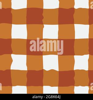 Vector watercolor effect gingham seamless pattern background. Organic irregular stripes painterly grid plaid backdrop. Ochre white checked design Stock Vector