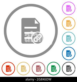 Attach document solid flat color icons in round outlines on white background Stock Vector