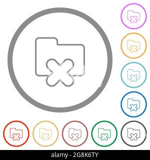 Cancel folder outline flat color icons in round outlines on white background Stock Vector