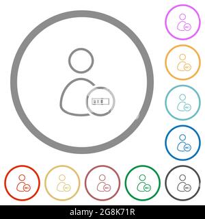 User processing outline flat color icons in round outlines on white background Stock Vector