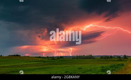 Thunder lightning storm clouds with lot of ligtning bolts Stock Photo ...