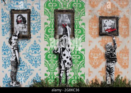 Rude Kids  - Street Art by Dotmasters in New Brighton, Wirral, UK Stock Photo