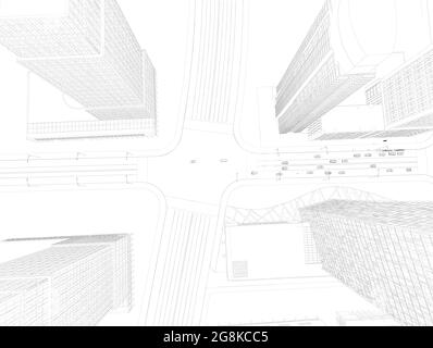 City outline with skyscrapers from black lines isolated on white ...