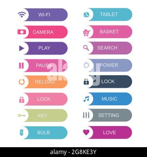 Set of vector buttons with metallic borders. Stock Vector