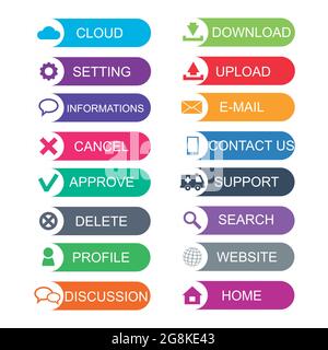 Set of vector buttons with metallic borders. Stock Vector