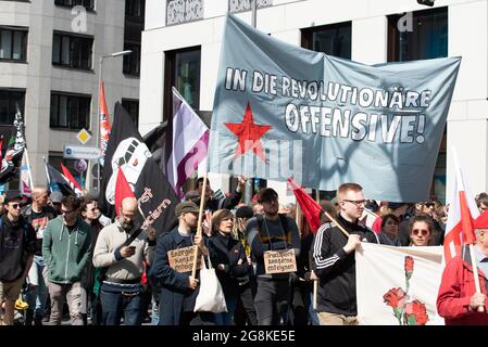Munich, Germany. 01st May, 2019. Revolutionary Activists. On 1.5.2019 a few thousands people demonstrated at the MayDay protest in Munich. (Photo by Alexander Pohl/Sipa USA) Credit: Sipa USA/Alamy Live News Stock Photo