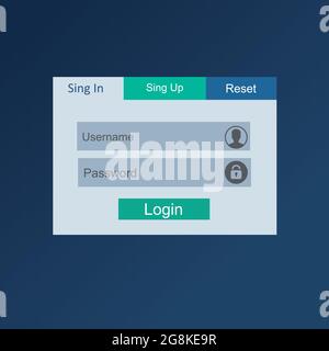 Member login form interface. For web page, site, mobile applications, art illustration, design theme, modern menu, contact empty box, banner. Log in u Stock Vector