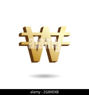 3D Vector illustration of golden won sign isolated in white color background. South Korean Currency symbol. Stock Vector