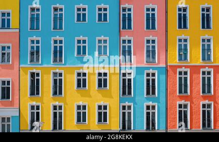 colorful building facade, residential real estate background, house facade Stock Photo