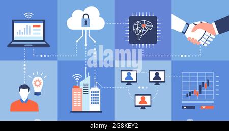 Innovative business technology, AI and data network Stock Vector