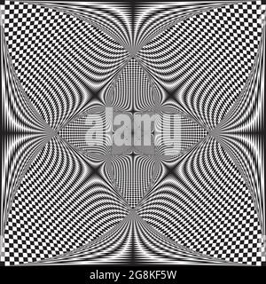 Intersected spyral trajectory chess butterfly illusion abstract background black on transparent Stock Vector