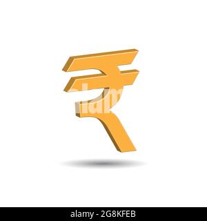 3D Vector illustration of Golden Indian Rupee sign isolated on white color background. The official currency symbol of India Stock Vector