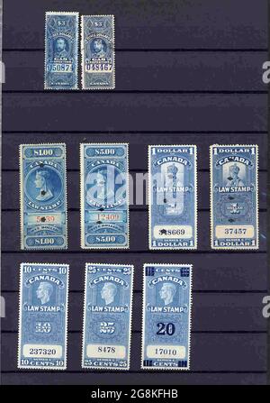 Canadian War tax, Electricity and revenue stamps Stock Photo