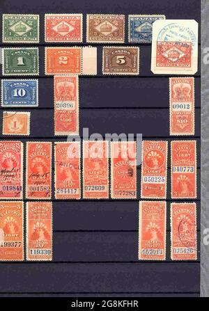 Canadian War tax, Electricity and revenue stamps Stock Photo