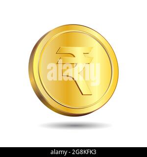 3D Vector illustration of Gold Rupee Coin isolated in white color background. Indian currency symbol. Stock Vector