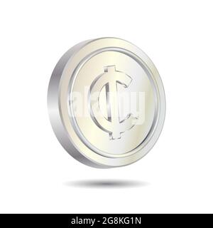 Silver Cent Coin isolated on white color background. Currency symbol of basic monetary unit. Simple and Minimal 3D Vector illustration. Stock Vector