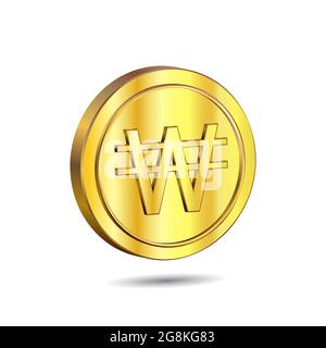 3D Vector illustration of Gold Coin with Won sign isolated on white color background.. The official currency of South Korean and the North Korean unof Stock Vector