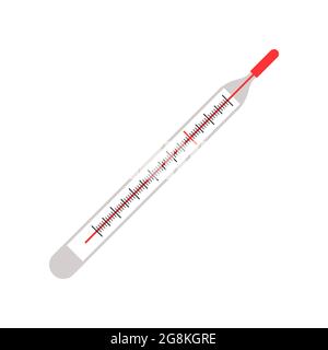 Isolated medical glass mercury thermometer. Medical instrument close-up. Temperature measuring equipment. Diagnostic measurement for disease control. Stock Vector