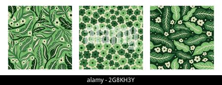 Collection seamles pattern flower and plant.Hand drawn print of textile.Vintage floral design. Stock Vector