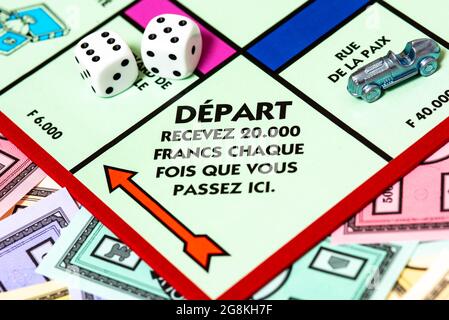 Close up of French Monopoly Board.