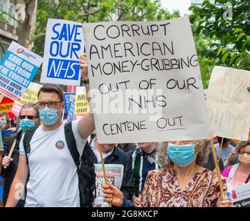 London, UK. 3rd July 2021. NHS workers protest over pay justice, demanding a 15% pay rise from the government, patient safety and an end to privatisation. The march also marked the 73rd anniversary of the National Health Service. Stock Photo