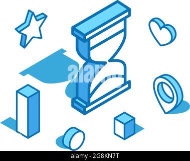 Hourglass blue line isometric illustration. Time management, deadline, sand clock 3D banner template. Stock Vector