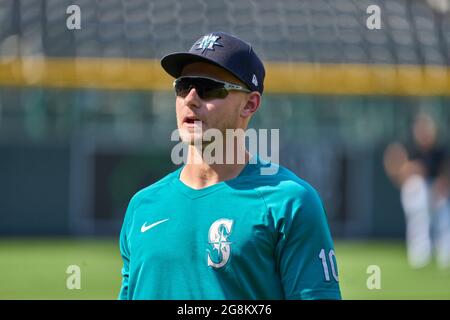 Denver, USA, 21st July 2021. July 1202021: Seattle shortstop J.P. Crawford  (3) during pregame with the Seattle Mariners and the Colorado Rockies held  at Coors Field in Denver Co. David Seelig/Cal Sport