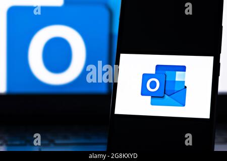 Editorial photo on Microsoft Outlook theme.  Illustrative photo for news about Microsoft Outlook - a personal information manager software system Stock Photo