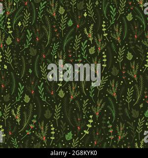 Lovely hand drawn Christmas branches seamless pattern, cute doodle background with fir, holly berries and decoration - great for wrapping, textiles, b Stock Vector