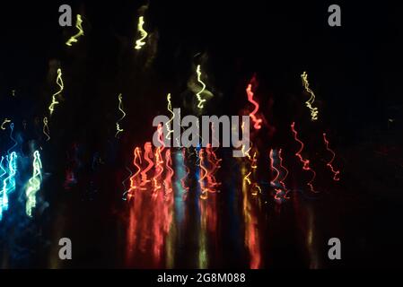 Abstract background of amorphous light trails at night with long exposure techic Stock Photo