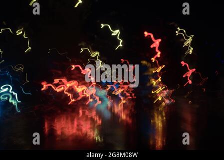 Abstract background of amorphous light trails at night with long exposure techic Stock Photo