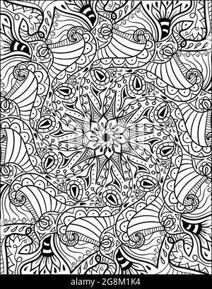 Vector illustration of coloring book page. Abstract floral background size 8.5x11 inches Stock Vector