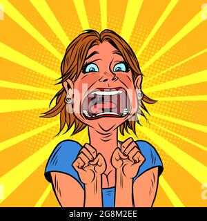 the woman screams in panic. Human emotions. Fear fright nightmare Stock Vector
