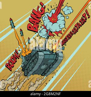 tank with missiles, war and weapons. Army equipment transport Stock Vector
