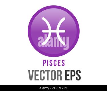 The isolated vector gradient purple Pisces astrological sign icon in the Zodiac,  represents fish Stock Vector