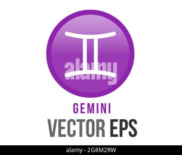 The isolated vector gradient purple Gemini astrological sign icon in the Zodiac, represents Twins Stock Vector