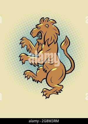 The heraldic lion. A predatory animal in an upright position with a mouth and paws Stock Vector